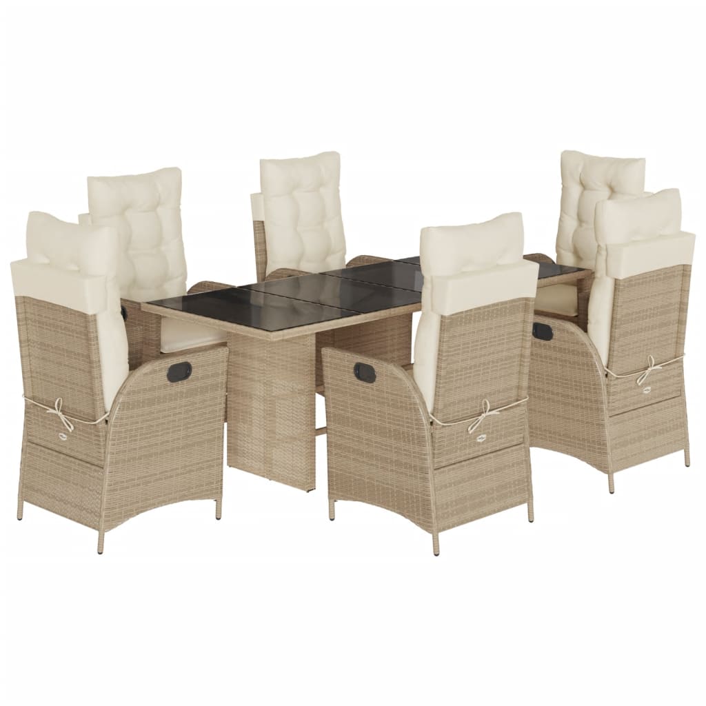Set da Pranzo da Giardino 7 pz con Cuscini Beige in Polyrattan | homemem39