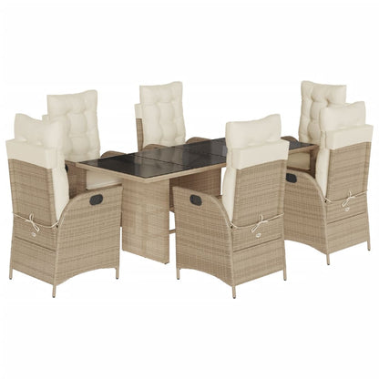 Set da Pranzo da Giardino 7 pz con Cuscini Beige in Polyrattan | homemem39