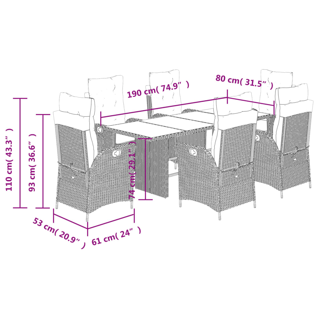Set da Pranzo da Giardino 7 pz con Cuscini Beige in Polyrattan | homemem39