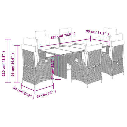 Set da Pranzo da Giardino 7 pz con Cuscini Beige in Polyrattan | homemem39