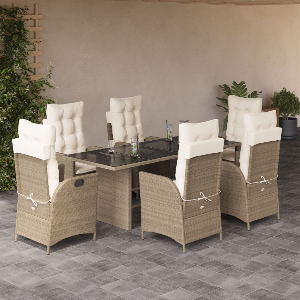 Set da Pranzo da Giardino 7 pz con Cuscini Beige in Polyrattan | homemem39