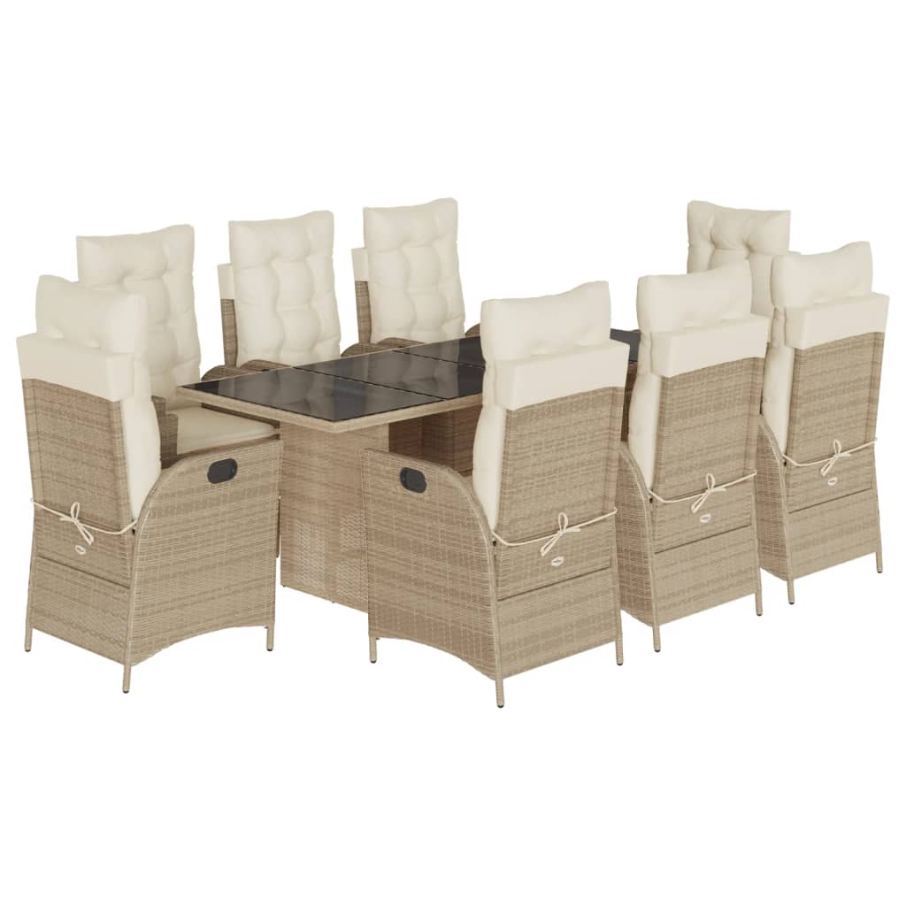 Set da Pranzo da Giardino 9 pz con Cuscini Beige in Polyrattan | homemem39