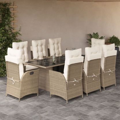 Set da Pranzo da Giardino 9 pz con Cuscini Beige in Polyrattan | homemem39