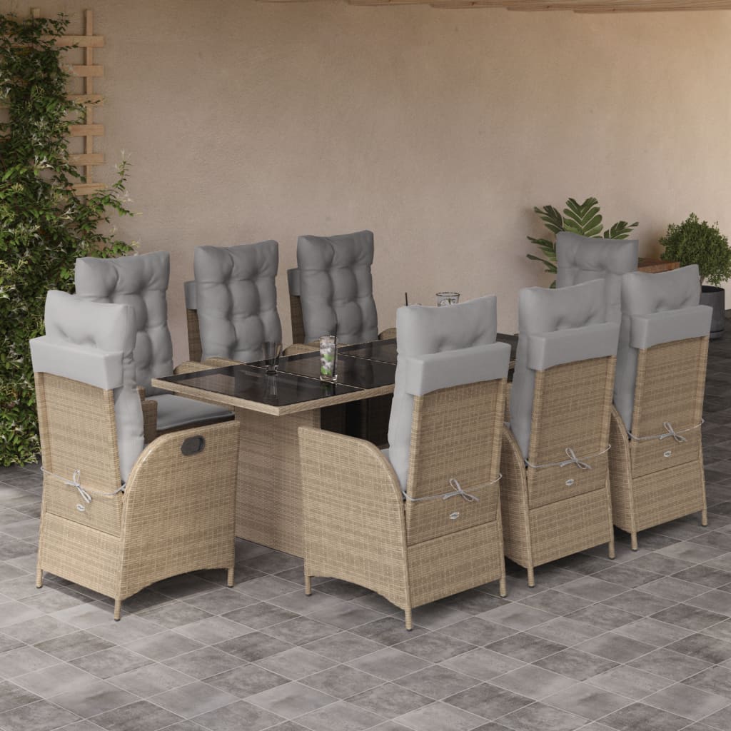 Set Pranzo da Giardino 9 pz con Cuscini Beige Misto Polyrattan | homemem39