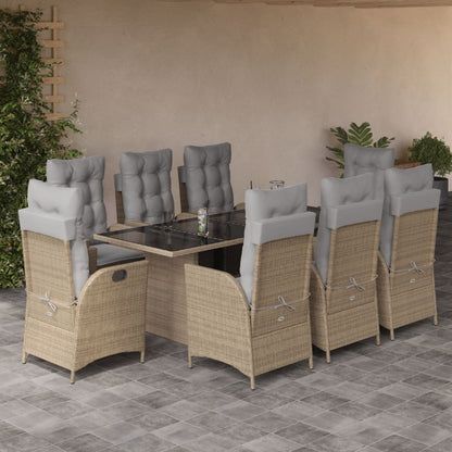 Set Pranzo da Giardino 9 pz con Cuscini Beige Misto Polyrattan | homemem39
