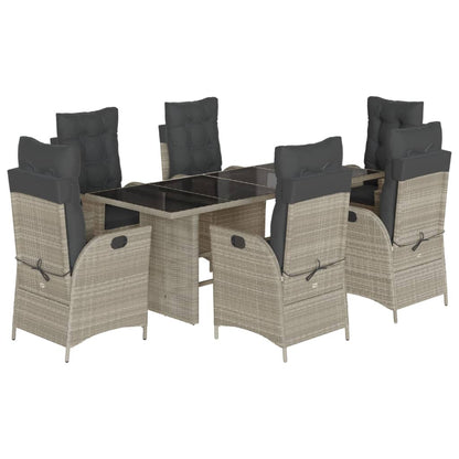 Set da Pranzo da Giardino 7 pz Cuscini Polyrattan Grigio Chiaro | homemem39