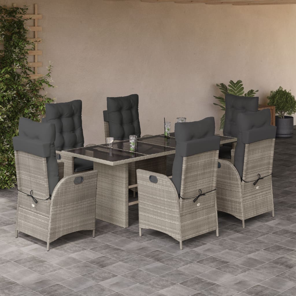 Set da Pranzo da Giardino 7 pz Cuscini Polyrattan Grigio Chiaro - homemem39