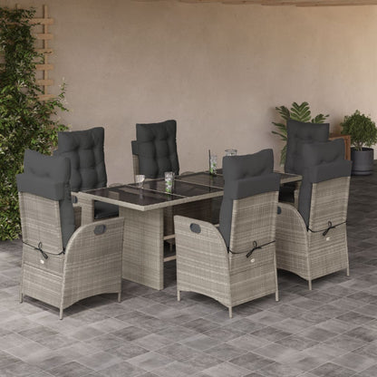 Set da Pranzo da Giardino 7 pz Cuscini Polyrattan Grigio Chiaro - homemem39