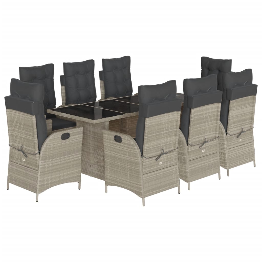Set Pranzo da Giardino 9pz con Cuscini Grigio Chiaro Polyrattan | homemem39