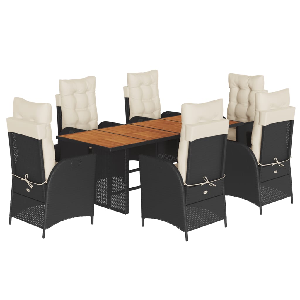 Set da Pranzo da Giardino 7 pz Nero con Cuscini in Polyrattan | homemem39