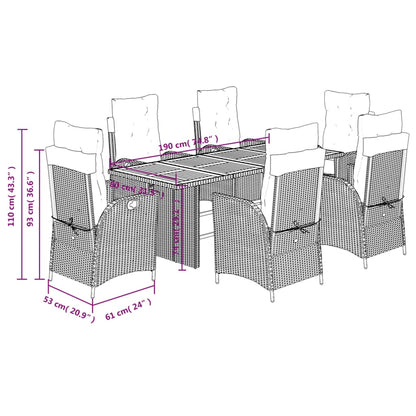 Set da Pranzo da Giardino 7 pz Nero con Cuscini in Polyrattan | homemem39