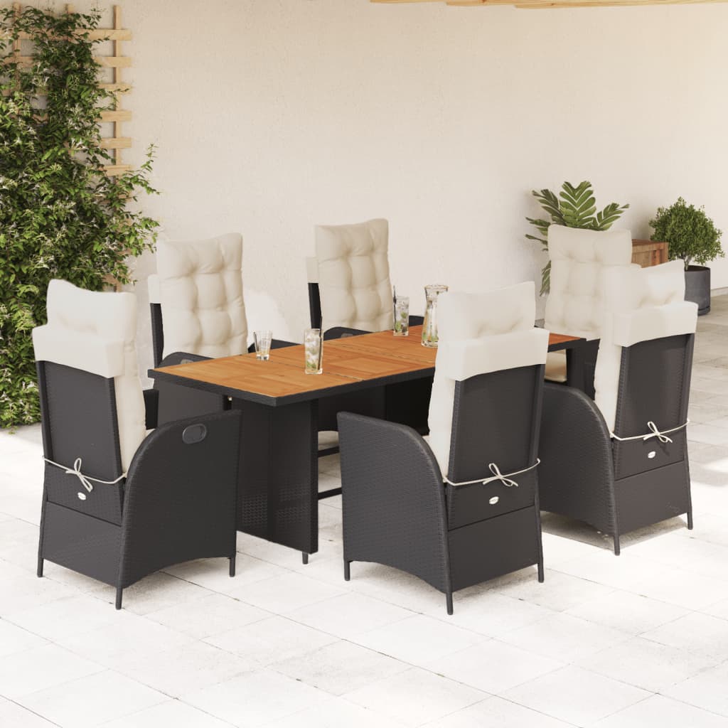 Set da Pranzo da Giardino 7 pz Nero con Cuscini in Polyrattan | homemem39
