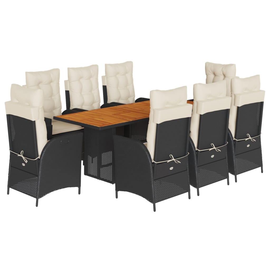 Set da Pranzo da Giardino 9 pz con Cuscini Nero in Polyrattan | homemem39