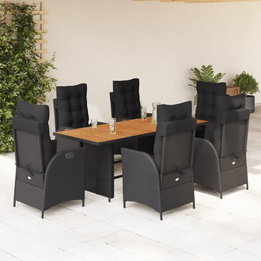 Set da Pranzo da Giardino 7 pz Nero con Cuscini in Polyrattan - homemem39