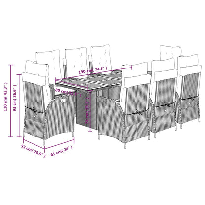Set da Pranzo da Giardino 9 pz con Cuscini Nero in Polyrattan | homemem39