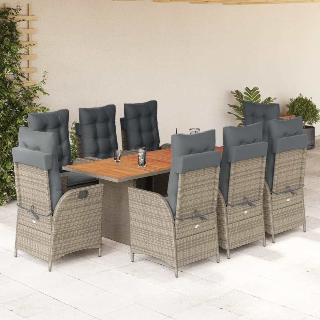 Set da Pranzo da Giardino 9 pz con Cuscini in Polyrattan Grigio | homemem39