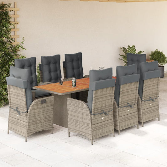 Set da Pranzo da Giardino 9 pz con Cuscini in Polyrattan Grigio | homemem39