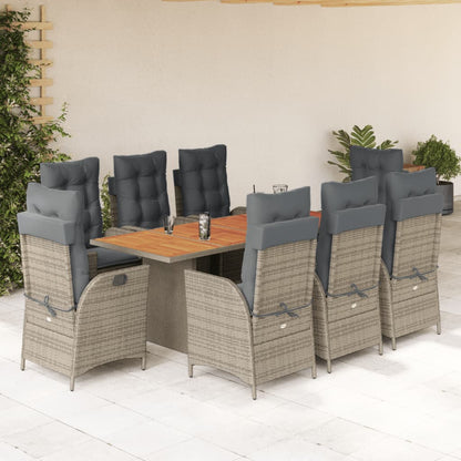 Set da Pranzo da Giardino 9 pz con Cuscini in Polyrattan Grigio | homemem39