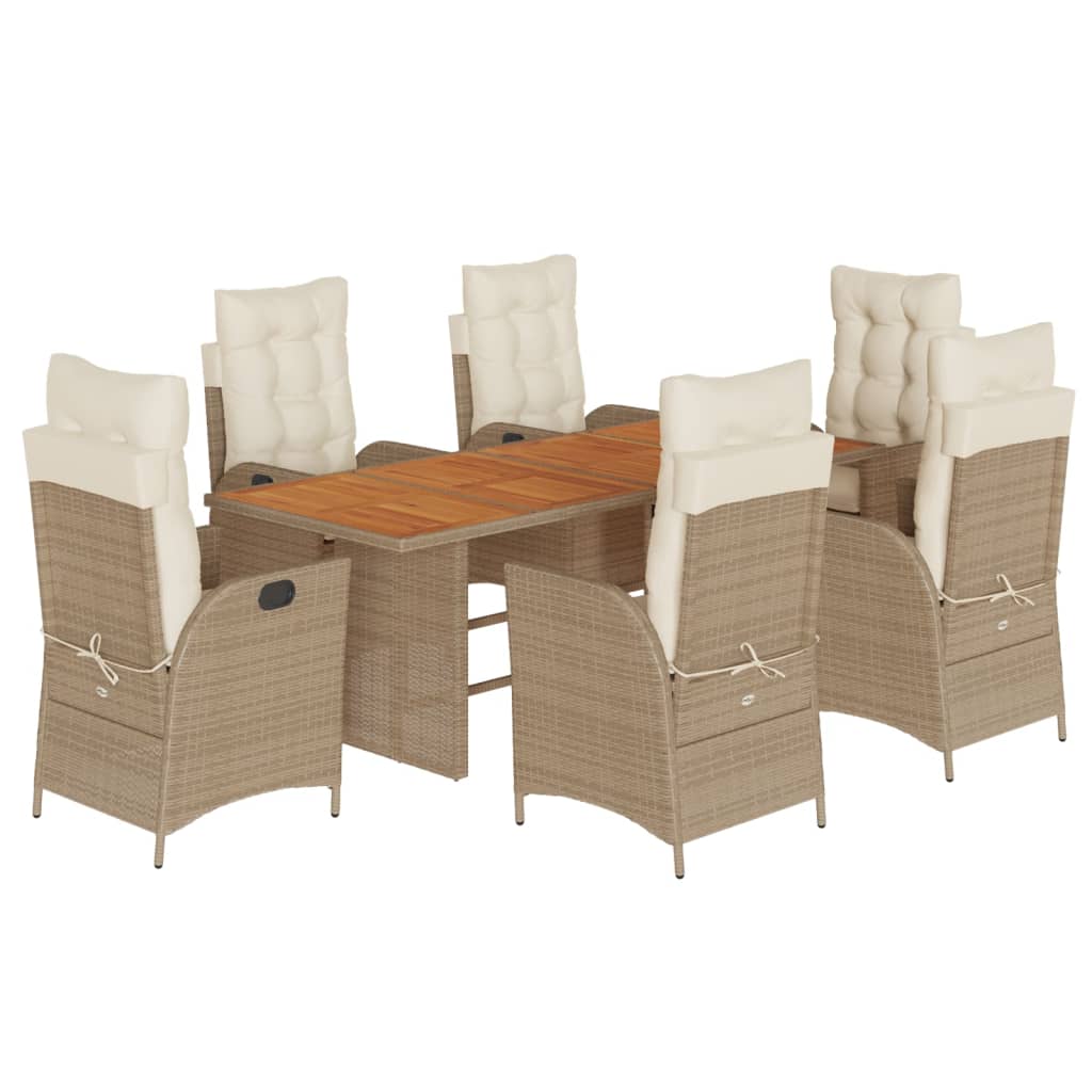 Set da Pranzo da Giardino 7 pz con Cuscini Beige in Polyrattan | homemem39