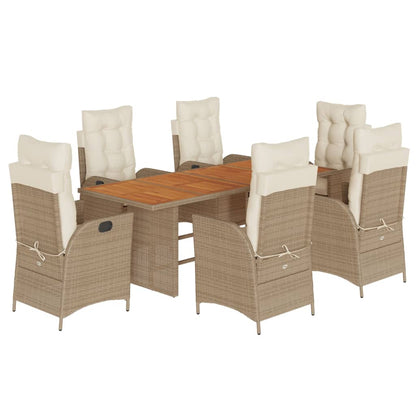 Set da Pranzo da Giardino 7 pz con Cuscini Beige in Polyrattan | homemem39