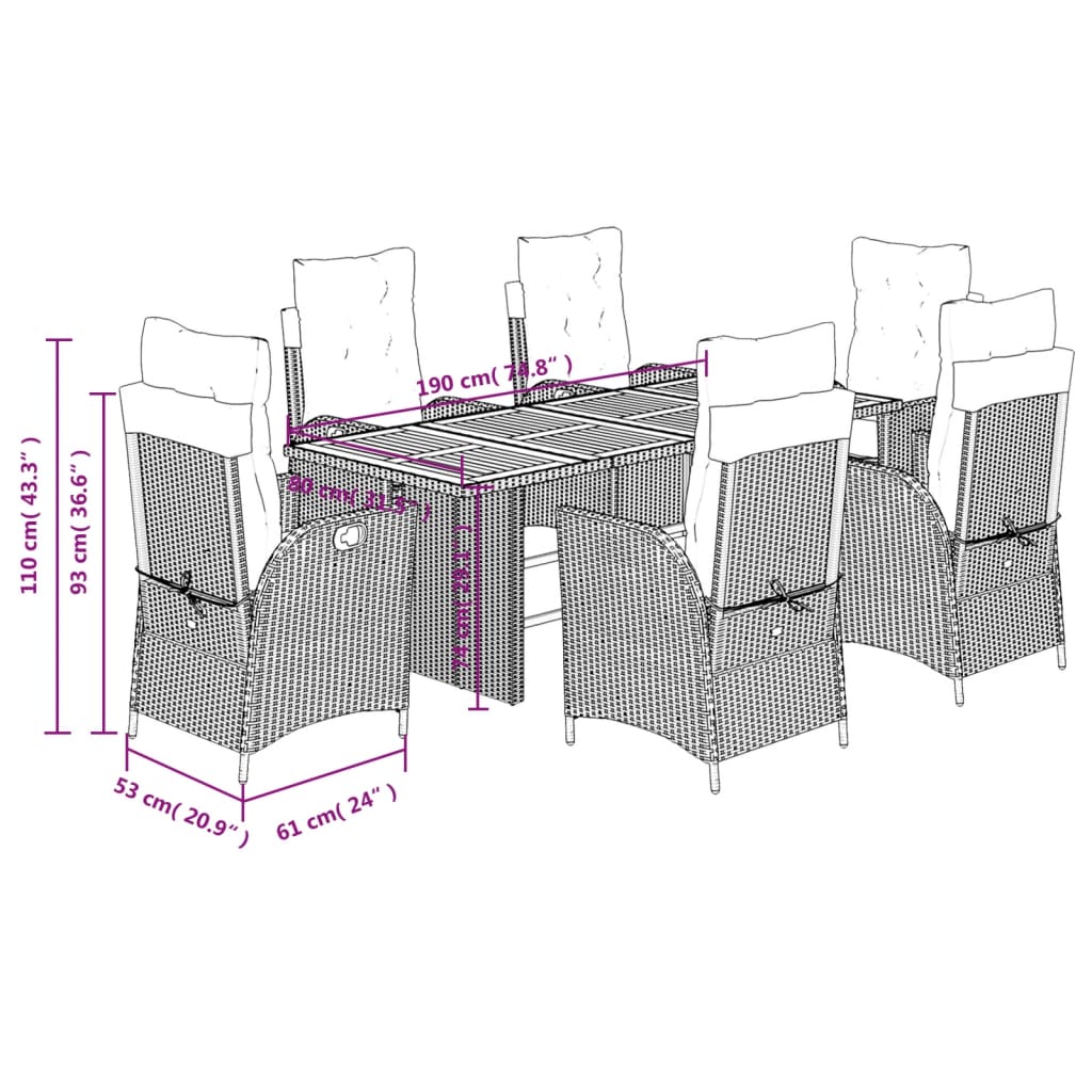 Set da Pranzo da Giardino 7 pz con Cuscini Beige in Polyrattan | homemem39