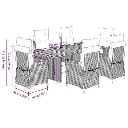 Set da Pranzo da Giardino 7 pz con Cuscini Beige in Polyrattan | homemem39