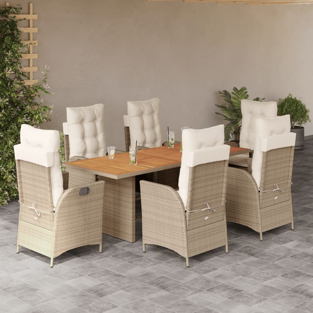 Set da Pranzo da Giardino 7 pz con Cuscini Beige in Polyrattan | homemem39