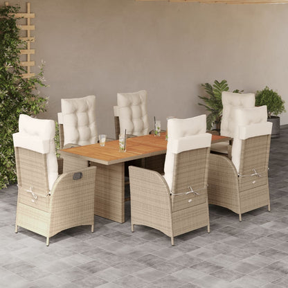 Set da Pranzo da Giardino 7 pz con Cuscini Beige in Polyrattan | homemem39