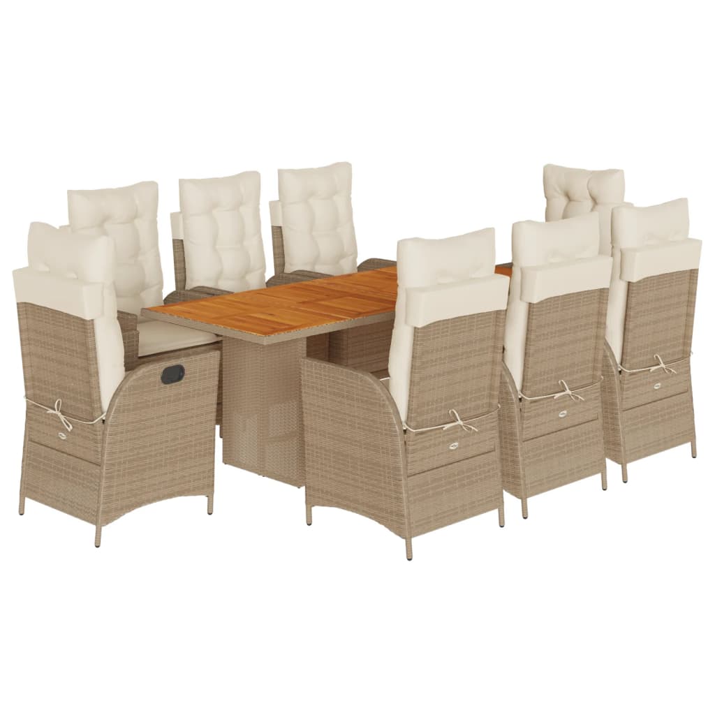 Set da Pranzo da Giardino 9 pz con Cuscini Beige in Polyrattan | homemem39