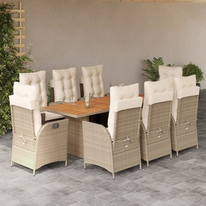 Set da Pranzo da Giardino 9 pz con Cuscini Beige in Polyrattan | homemem39