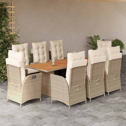 Set da Pranzo da Giardino 9 pz con Cuscini Beige in Polyrattan | homemem39
