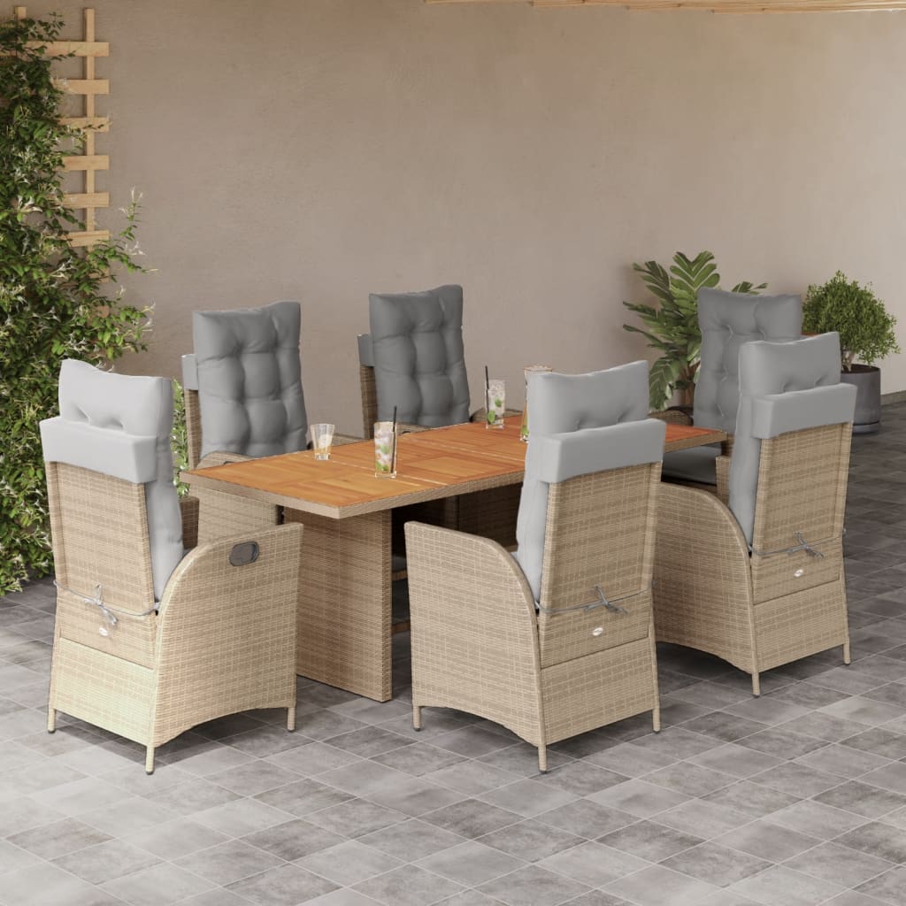 Set Pranzo da Giardino 7 pz con Cuscini Beige Misto Polyrattan | homemem39