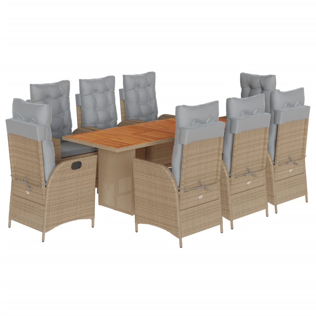 Set Pranzo da Giardino 9 pz con Cuscini Beige Misto Polyrattan | homemem39
