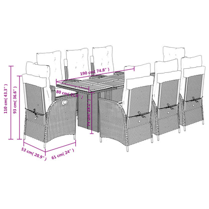 Set Pranzo da Giardino 9 pz con Cuscini Beige Misto Polyrattan | homemem39