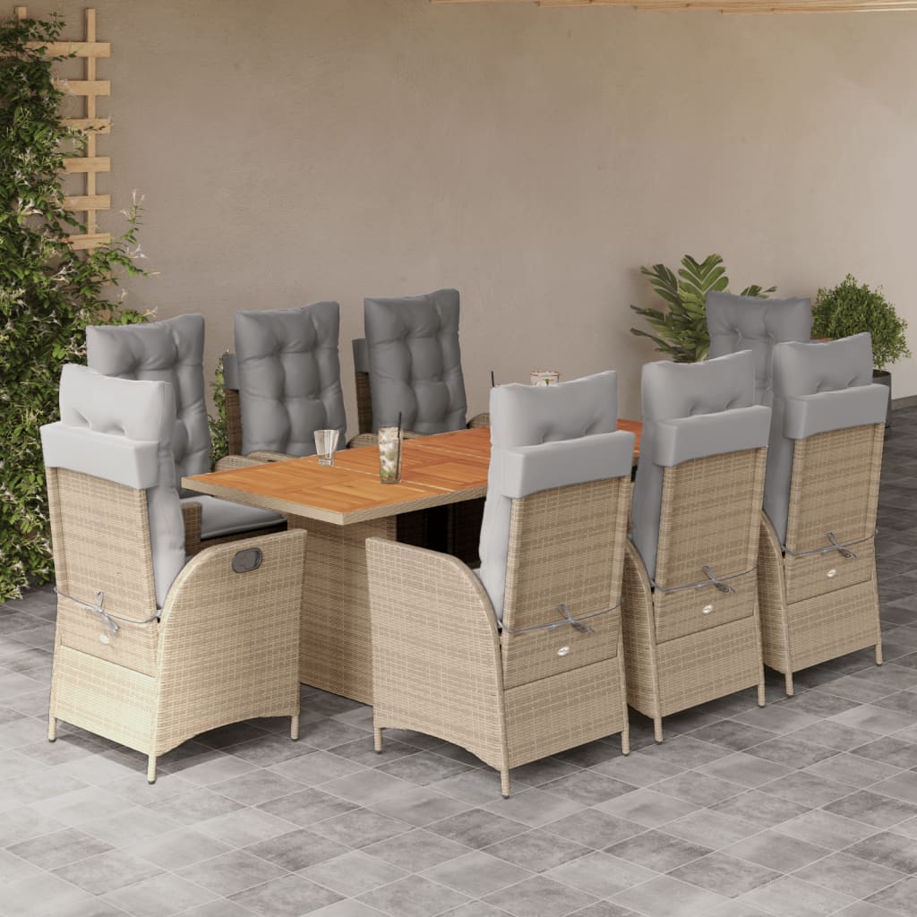 Set Pranzo da Giardino 9 pz con Cuscini Beige Misto Polyrattan | homemem39