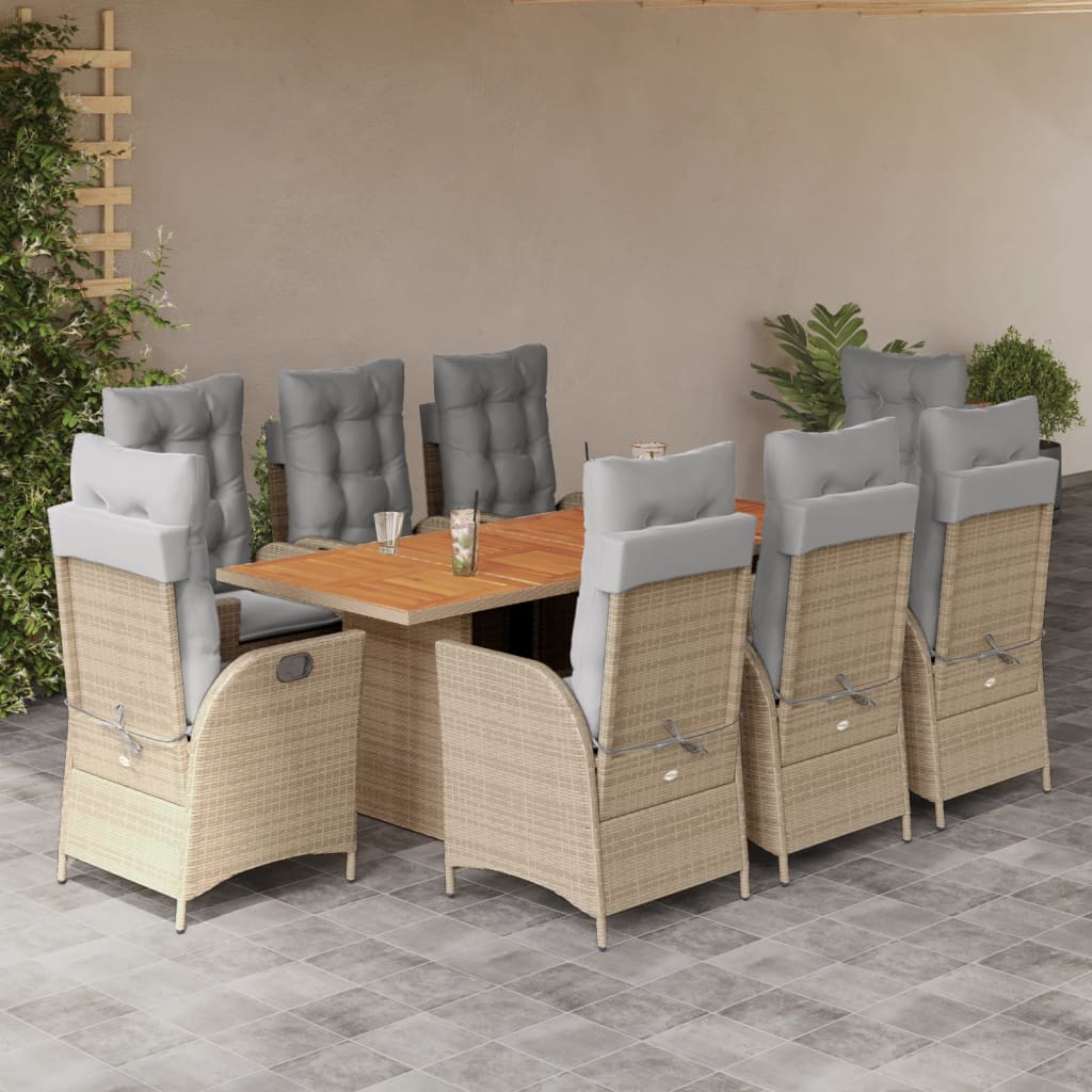 Set Pranzo da Giardino 9 pz con Cuscini Beige Misto Polyrattan | homemem39