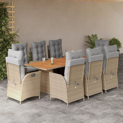 Set Pranzo da Giardino 9 pz con Cuscini Beige Misto Polyrattan | homemem39