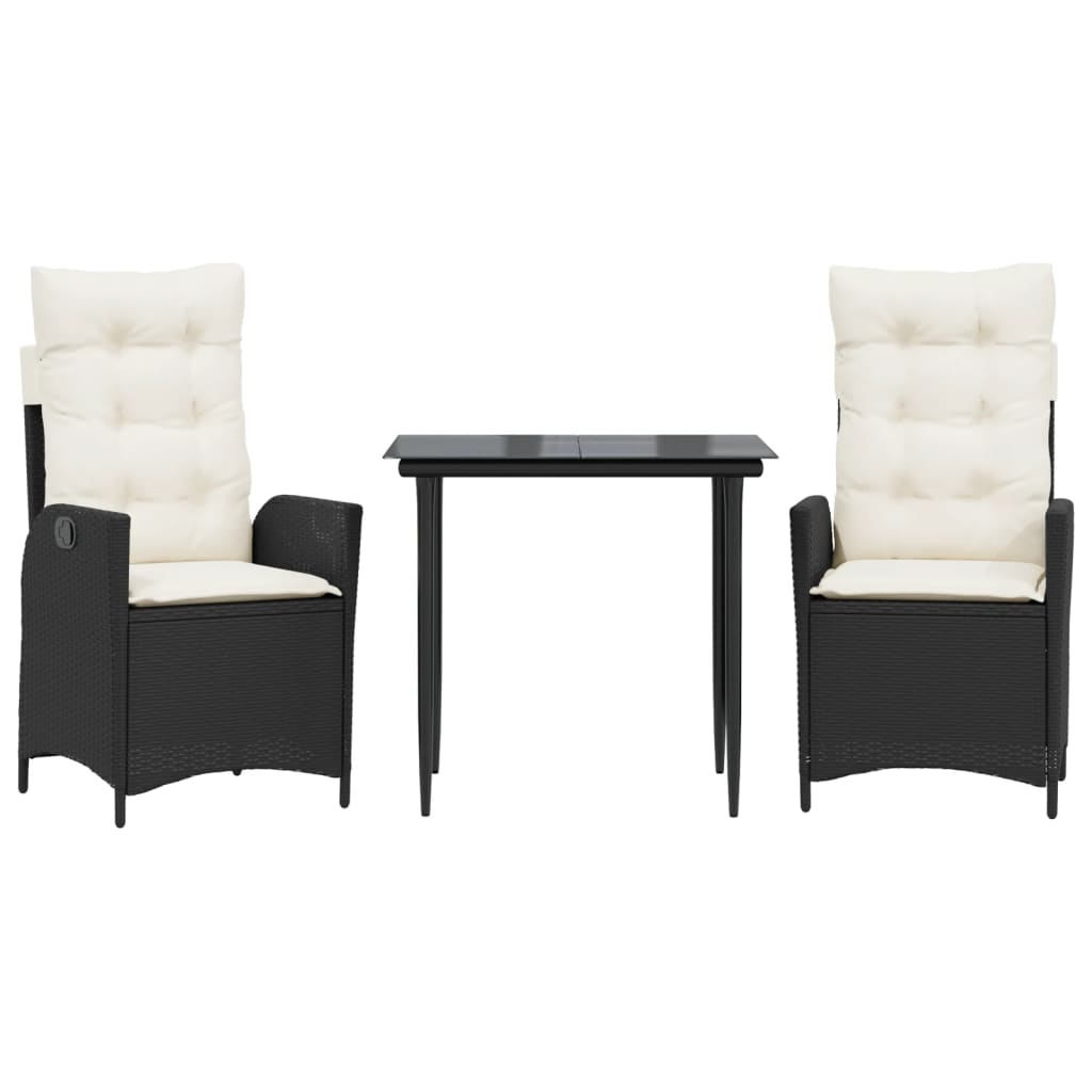 Set da Pranzo da Giardino 3 pz con Cuscini Nero in Polyrattan | homemem39