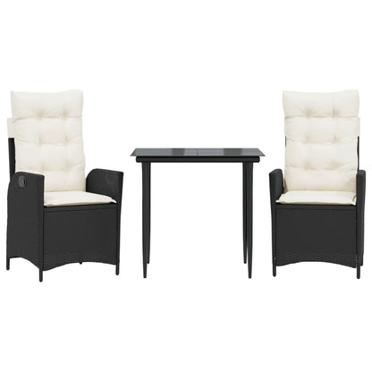 Set da Pranzo da Giardino 3 pz con Cuscini Nero in Polyrattan | homemem39