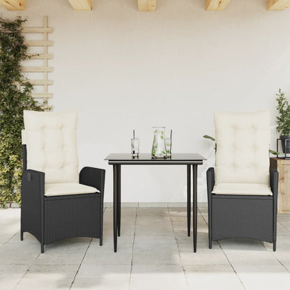 Set da Pranzo da Giardino 3 pz con Cuscini Nero in Polyrattan | homemem39