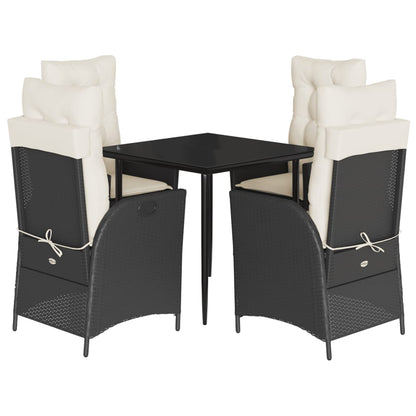 Set da Pranzo da Giardino 5 pz Nero con Cuscini in Polyrattan | homemem39