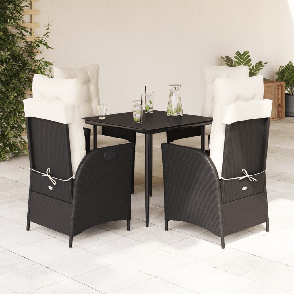 Set da Pranzo da Giardino 5 pz Nero con Cuscini in Polyrattan | homemem39