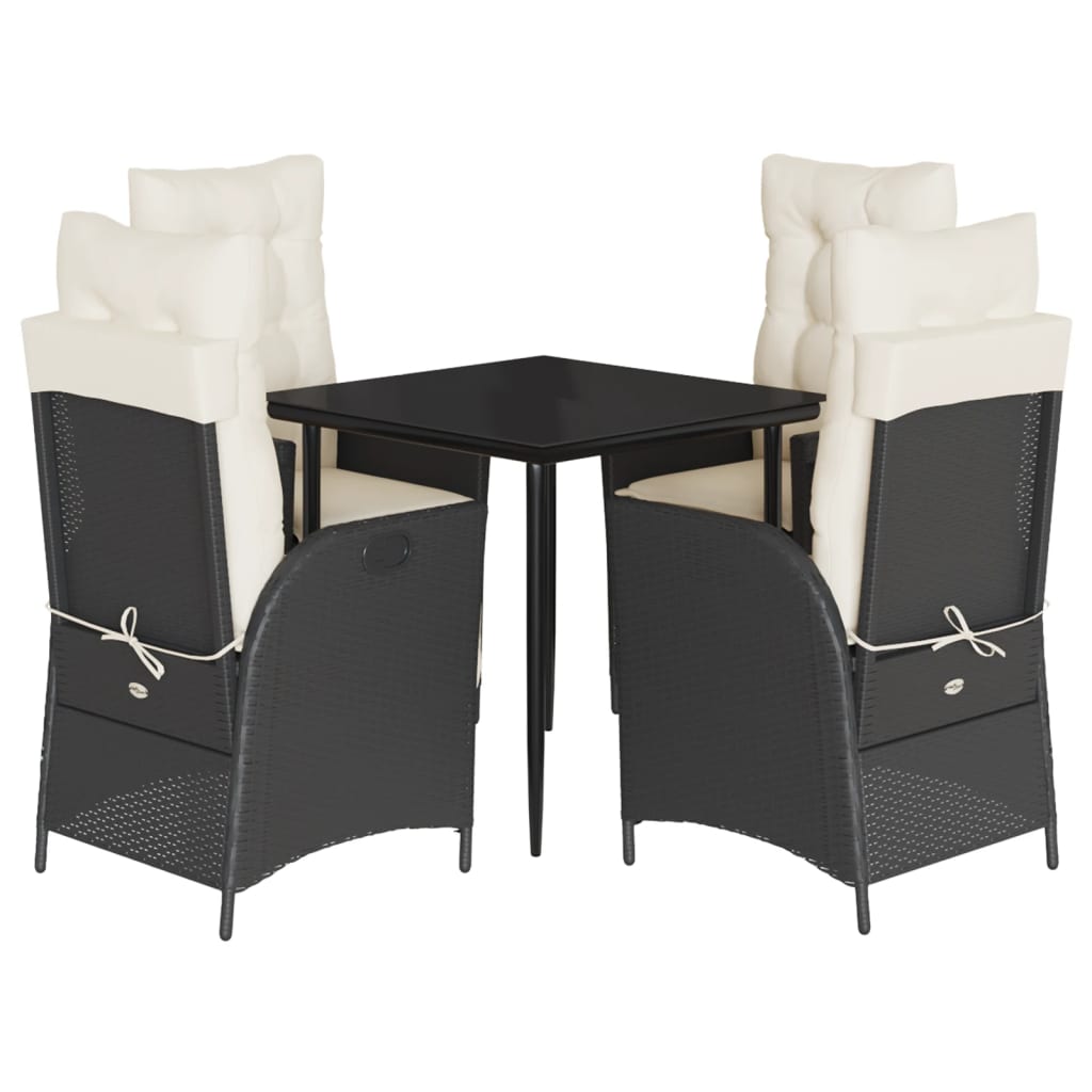 Set da Pranzo da Giardino 5 pz Nero con Cuscini in Polyrattan | homemem39