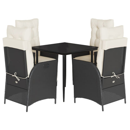 Set da Pranzo da Giardino 5 pz Nero con Cuscini in Polyrattan | homemem39