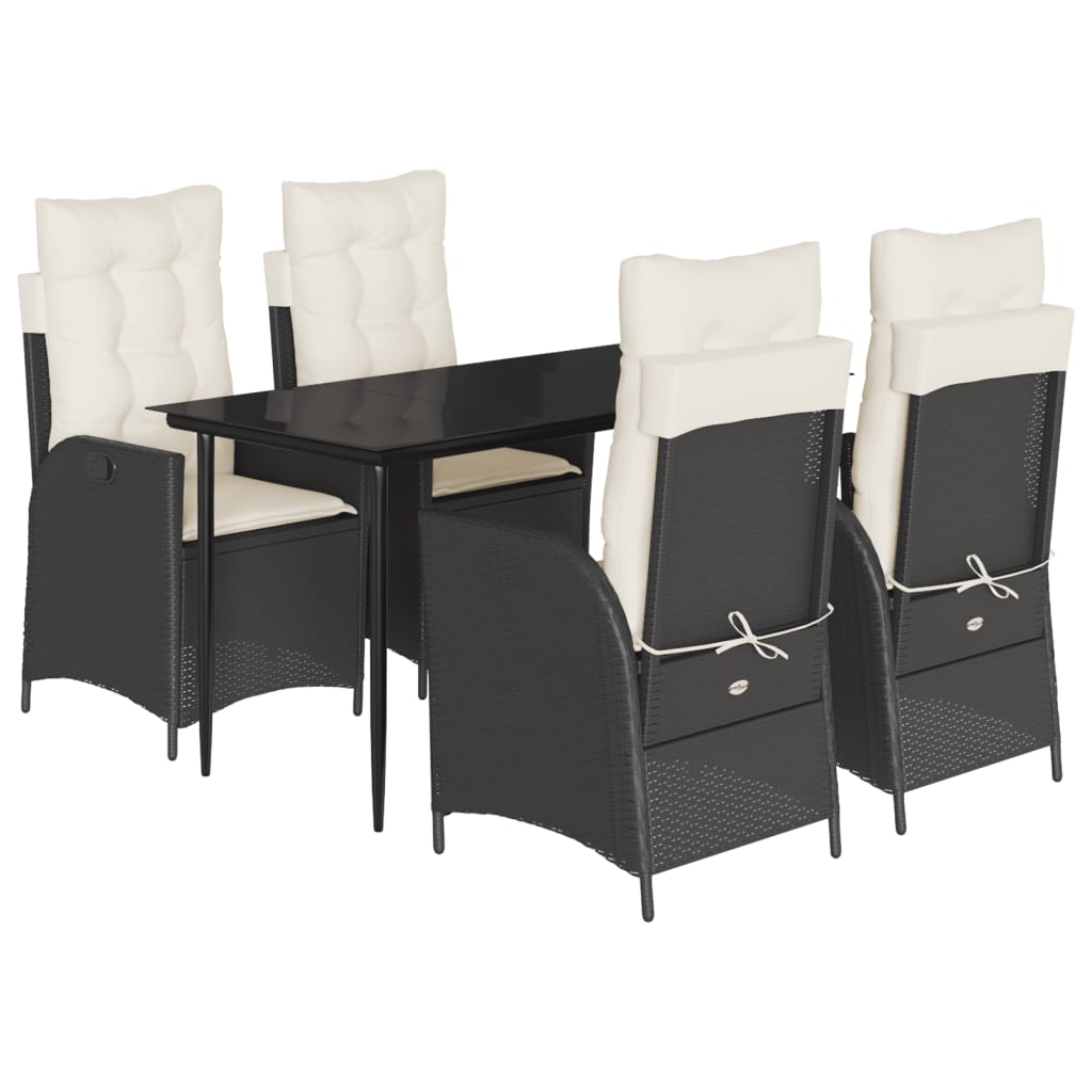 Set da Pranzo da Giardino 5 pz Nero con Cuscini in Polyrattan - homemem39