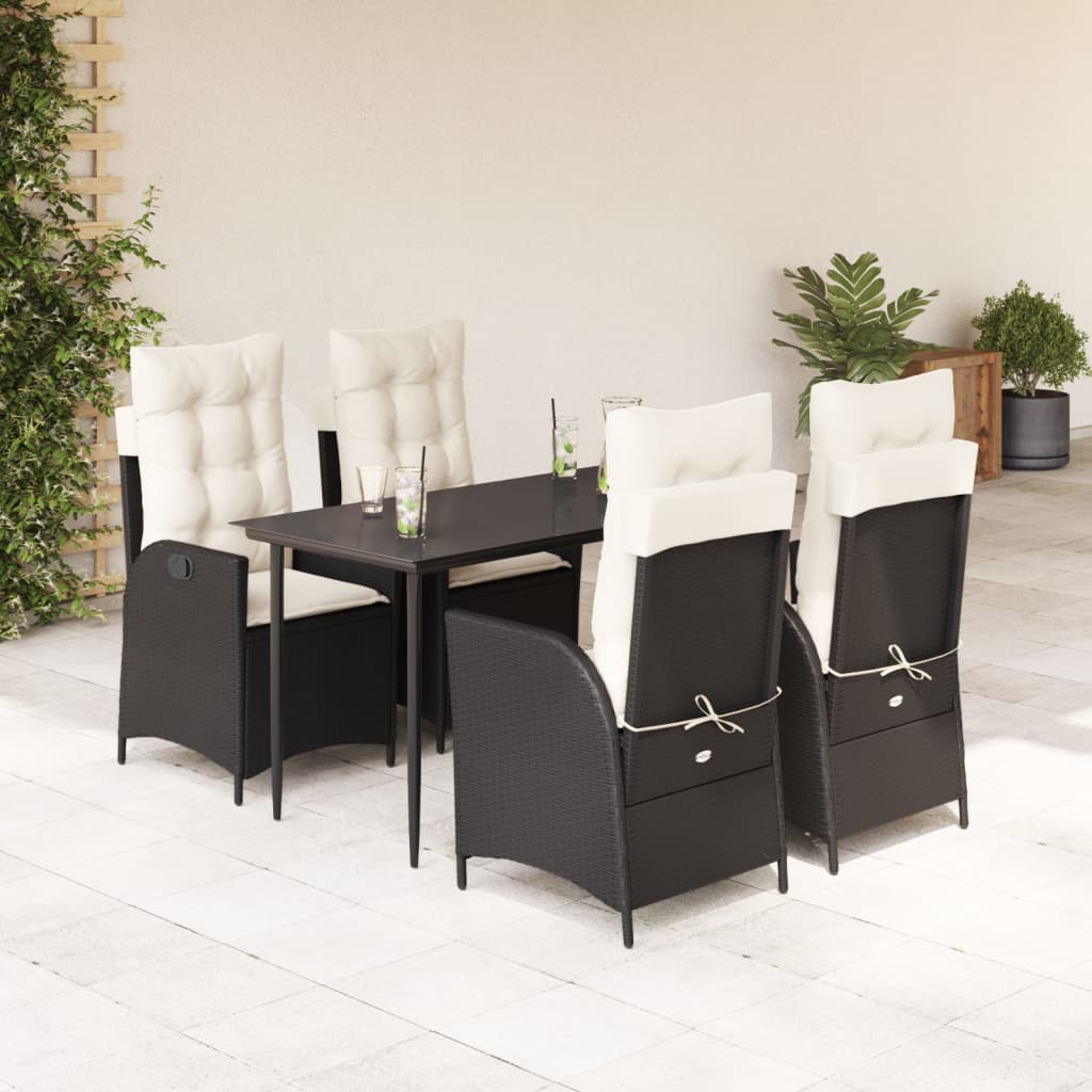 Set da Pranzo da Giardino 5 pz Nero con Cuscini in Polyrattan | homemem39