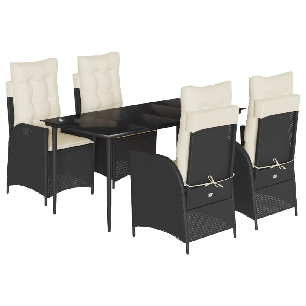 Set da Pranzo da Giardino 5 pz Nero con Cuscini in Polyrattan | homemem39