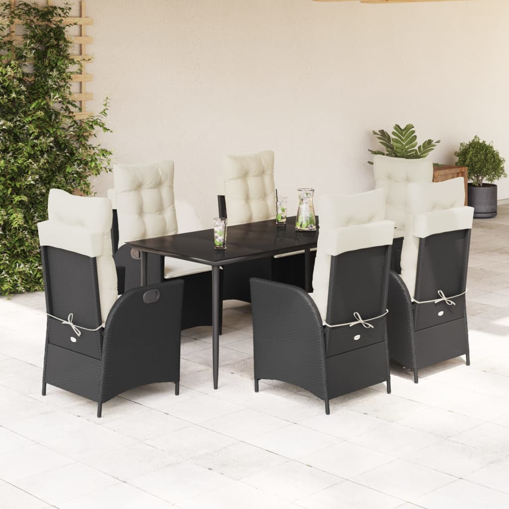 Set da Pranzo da Giardino 7 pz Nero con Cuscini in Polyrattan - homemem39