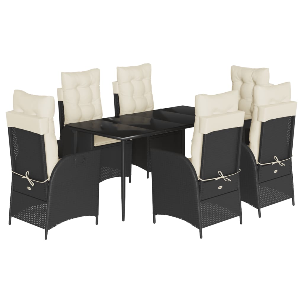 Set da Pranzo da Giardino 7 pz Nero con Cuscini in Polyrattan - homemem39