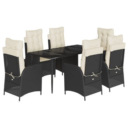 Set da Pranzo da Giardino 7 pz Nero con Cuscini in Polyrattan - homemem39
